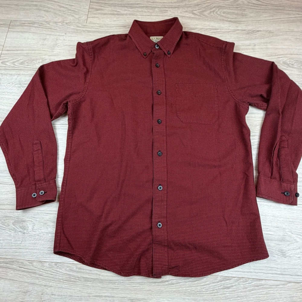 L.L. Bean Men's Red Black Houndstooth Casual Button-Down Shirt‎ Vintage Size M